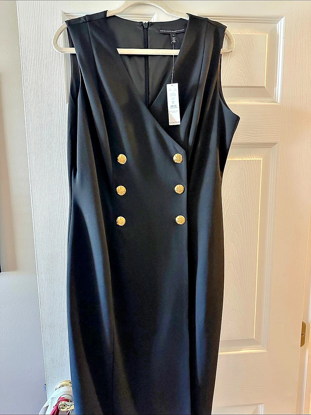 White House Black Market S/L Acer Dress Black Midi Dress Size 12 NWT